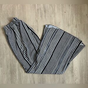 Boho Black & White Striped Wide Leg Pull on Pants